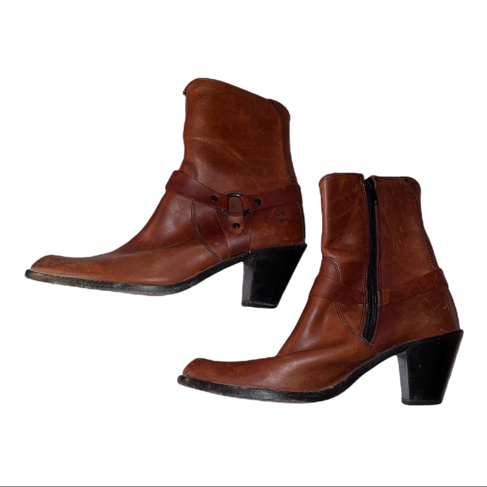 Frye Leather Zip Harness Short Boots 7 - Picture 6 of 13